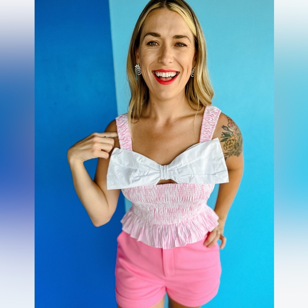 Pink Striped Bow Top